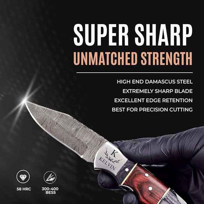 Custom Pocket Knife gifts for Men Personalized Damascus Folding Knife Engraved Gifts for Him Dad Boyfriend Husband Anniversary Groomsmen Gifts. Custom Knife for Camping Hunting Everyday Carry (