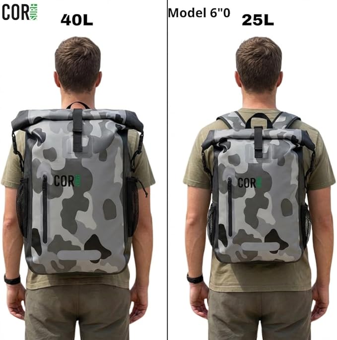 COR Surf Waterproof Dry Bag Backpack with Padded Laptop Sleeve 25L &amp 40L Heavy Duty Roll-Top Pack (Camo 25L)