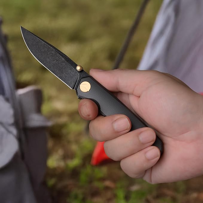 Folding Pocket Knife 2.95 Elmax Blade EDC Knife with Titanium Handle and Frame Lock Small Pocket Knife with Clip for Men Sharp Camping Hiking Hunting Survival Knives (Black)