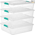 Clear Plastic Storage Bins with Lids Stackable Storage Box for Crafts Supplies (Large 4Pack Green)