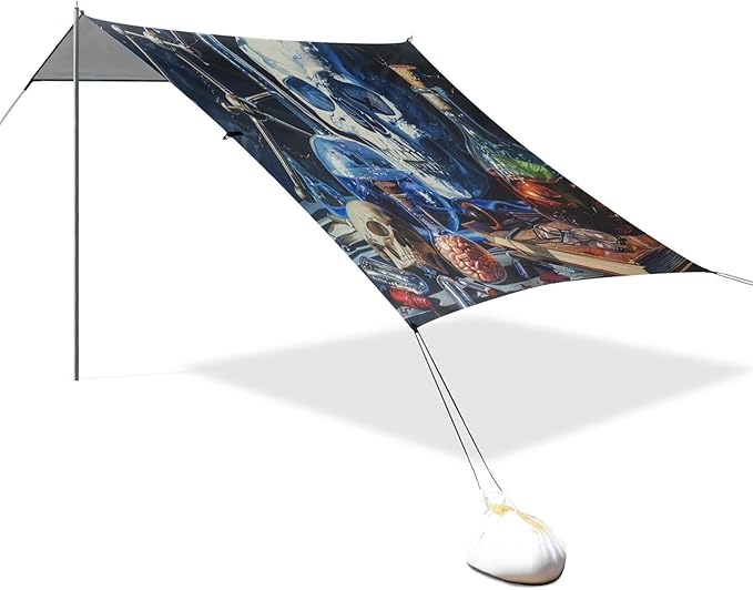 ALAZA Science Skull Beach Tent Sun Shelter UPF50+ Protection Beach Shade Canopy w/ 4 Sandbags for Outdoor Camping Fishing Backyard Fun Picnic 10x9 ft