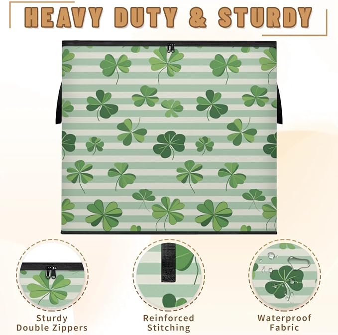 XL Large Clothes Storage with Lid Handle St. Patrick's Day Large Thick Clothes Blanket Storage Containers for Organizing Bedroom Closet Comforter Spring Green Clover Leaves Holiday