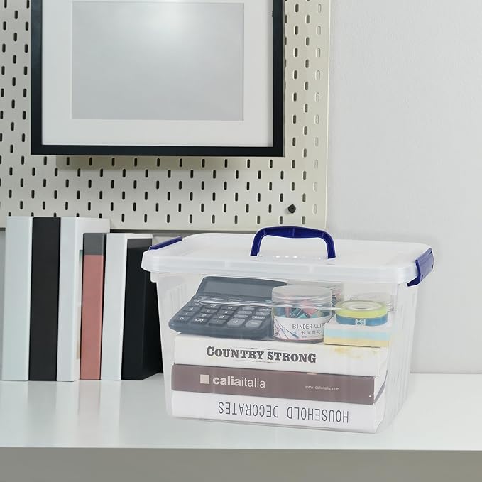 12 Liter Lidded Storage Bin with Handle Latching Storage Box Plastic Clear Tote Bin Set of 1