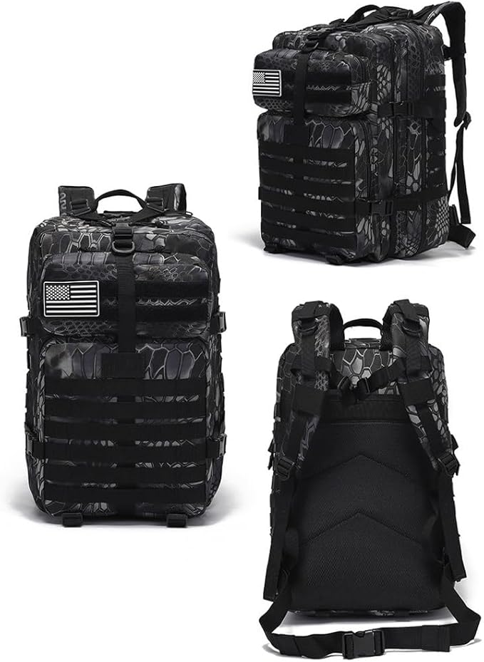 Military Tactical Backpack Large Army 3 Day Assault Pack Molle Bag Backpacks (Python Pattern Black)