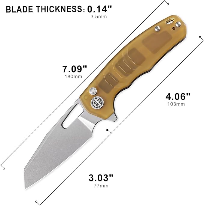 Petrified fish PFE17 Trilobite Folding Knife3.03 14C28N Steel Stonewashed Blade ULTEM Handle Camping Folding knife for EDC Outdoor (Acrylic Stonewashed)