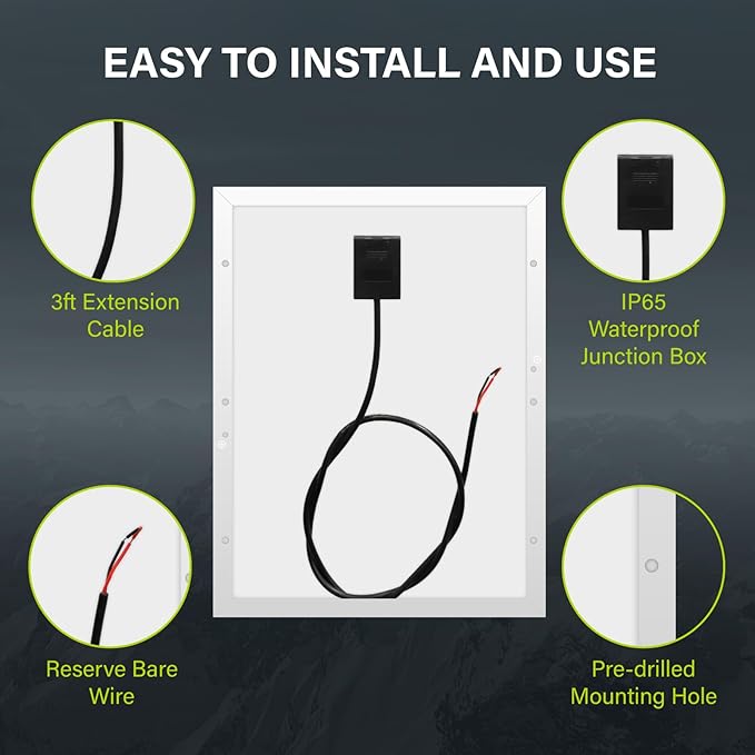 Newpowa 20W 20Watts 12Volt Mono Solar Panel Off Grid Solar Charge Kit 20 Watt 12 Volt 10BB Solar Panel+10A MPPT Charge Controller+8ft Cord for Connecting Controller to Battery Alligator Clamp