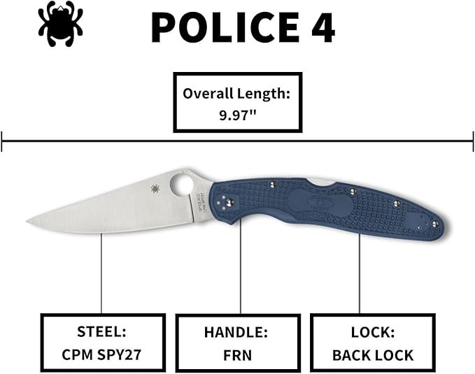 Spyderco Police 4 Lightweight Folding Pocket Knife with 4.3 CPM SPY27 Steel Blade and FRN Handle - EDC Knife for Men and Women Perfect for Hunting Tactical Camping - SpyderEdge - C07PCBL4