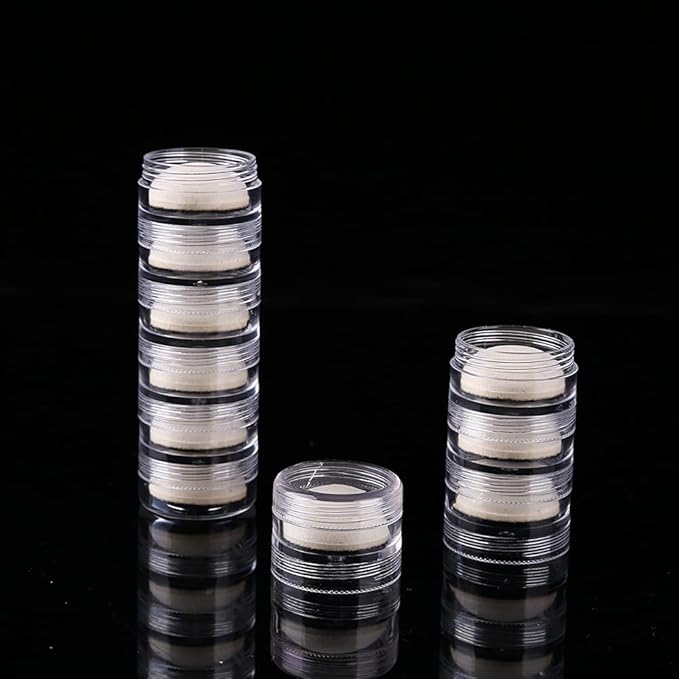 BAOFALI 100 PCS Stackable Plastic Containers Clear Storage Box Round Organizer Jars for Beads Buttons DIY Art CraftJewelry Nail Accessory (919x3.5cm/ 7.5X.5inch)