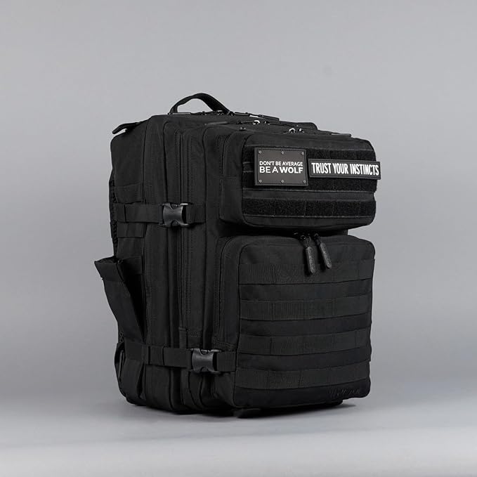 WOLFpak 35L Tactical Gym Backpack (Alpha Black) Durable 1000D Waterproof Oxford Material with MOLLE Webbing Laptop Pocket &amp Dual Cup Holders Durable Fitness/Travel/Military Daypack