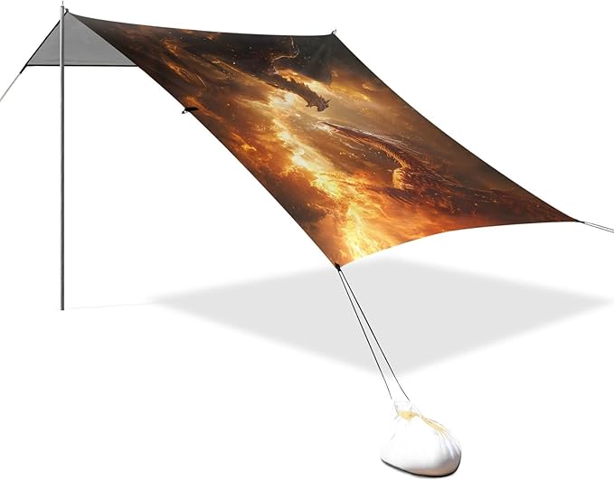 ALAZA Fire Dragons Battling Beach Tent Sun Shelter UPF50+ Protection Beach Shade Canopy w/ 4 Sandbags for Outdoor Camping Fishing Backyard Fun Picnic 10x9 ft