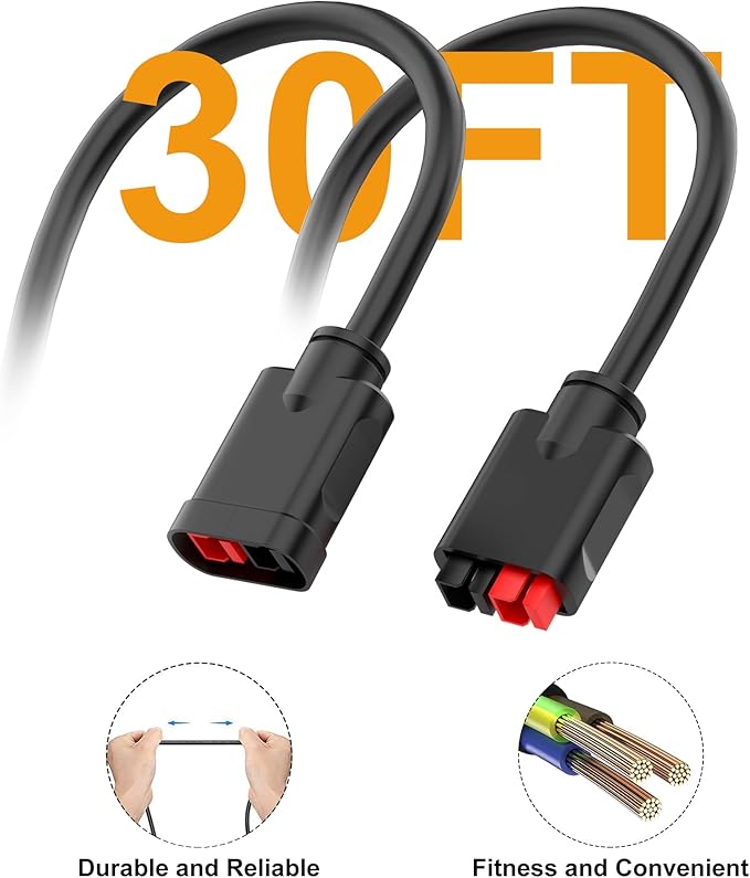 vhbw 30FT High Power Port Extension Cable Compatible with Goal Zero Nomad 200 Boulder 200 Briefcase Ranger 300 Briefcase HPP Solar Extension Cord Compatible with Goal Zero Yeti Power Stations