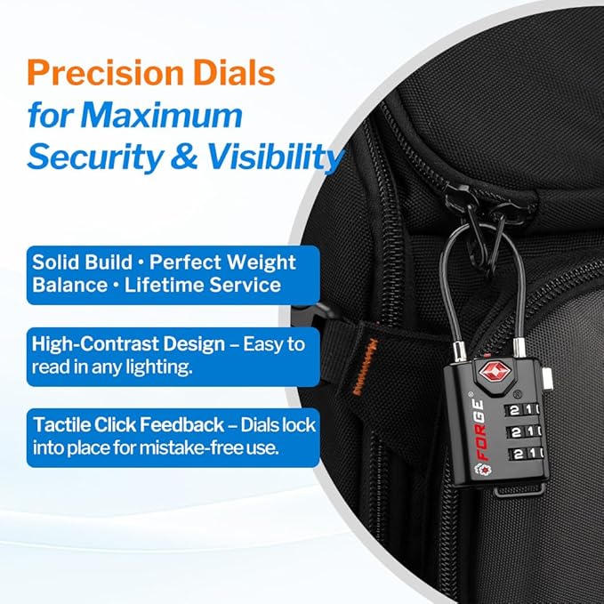 TSA Approved Cable Luggage Locks Re-settable Combination with Alloy Body