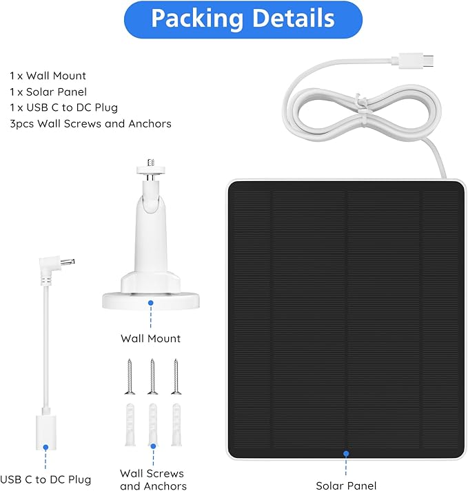 Solar Panel for Ring Camera 2 Pack Solar Panel Charger Compatible with Ring Stick Up Cam/Pro Spotlight Cam Plus/Pro Waterproof IP65 10FT Cable 5W 6V High Efficiency Fast Charging(New Generation)