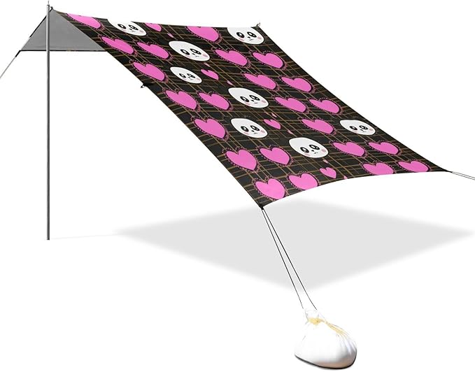 Beach Canopy with Windproof Ropes &amp Sandbags Beach Tent Sun Shade Sun Shelter for Camping Trips Fishing Backyard Fun or Picnics Panda