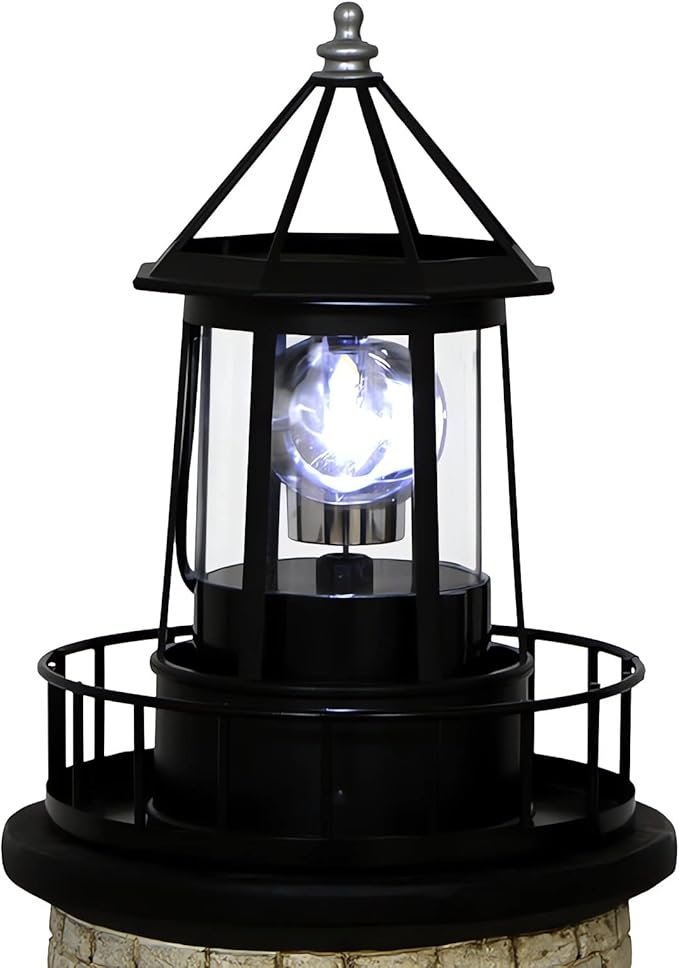 Solar Lighthouse Rotating Light - 360 Degree Light Houses Lamp For Yard IP65 Waterproof Durable Lighthouse Lamps Towers Statue Lights For Outdoor Garden Pathway Patio (Black -Large - Style B)