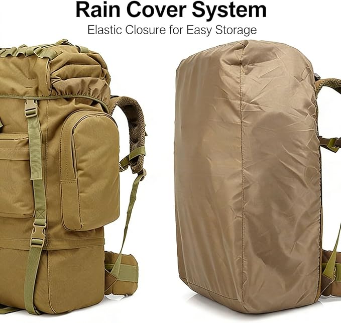 LINGYUE 65L Waterproof Tactical Backpack Large Hiking Camping Bagpack With Rain Cover For Outdoor Trekking Travel(D)