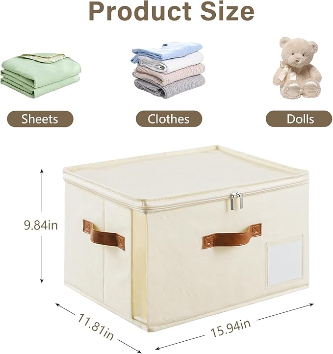 4 Pack Large Storage Bins with LidsFoldable Closet Organizer with Clear WindowCollapsible Storage Cubes with HandleFabric Storage Containers for Organizing BlanketClothes15.94x11.81x9.84 Inches