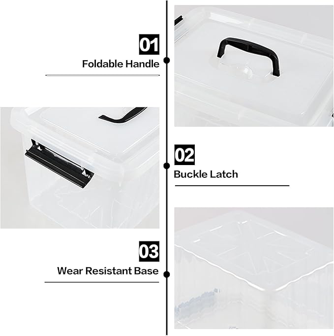 12 L Plastic Storage Bin with Lid Clear Latching Storage Box 4 Packs