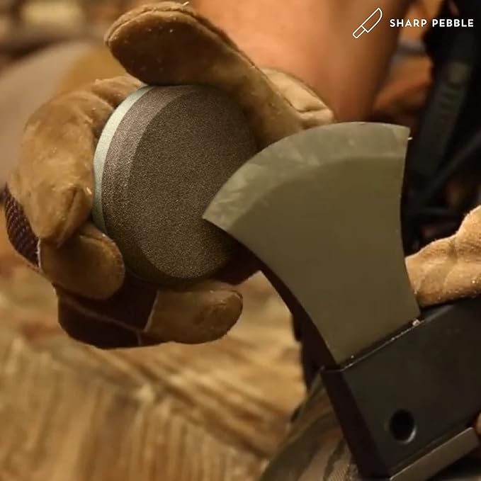 Sharp Pebble Puck/Disk - Axe/Hatchet Large Sharpening Stone- Whetstone Blade &amp Tool Sharpener- Dual Grit Multipurpose Waterstone Sharpener with Bamboo Box