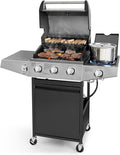 Lyromix 3 Burners Gas Grill with Side Burner Propane Grill with Wheels and Storage Outdoor Gas BBQ with Oil Tray and Thermometer for Patio and Party 37000 BTU