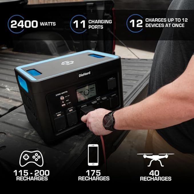 DieHard Portable Power Station 2400-Watt (4800-Watt Peak) 2048Wh with 400W Solar Panel - Quiet Solar Generator for Home Backup Weather Outdoor Recreation Jobsite and More