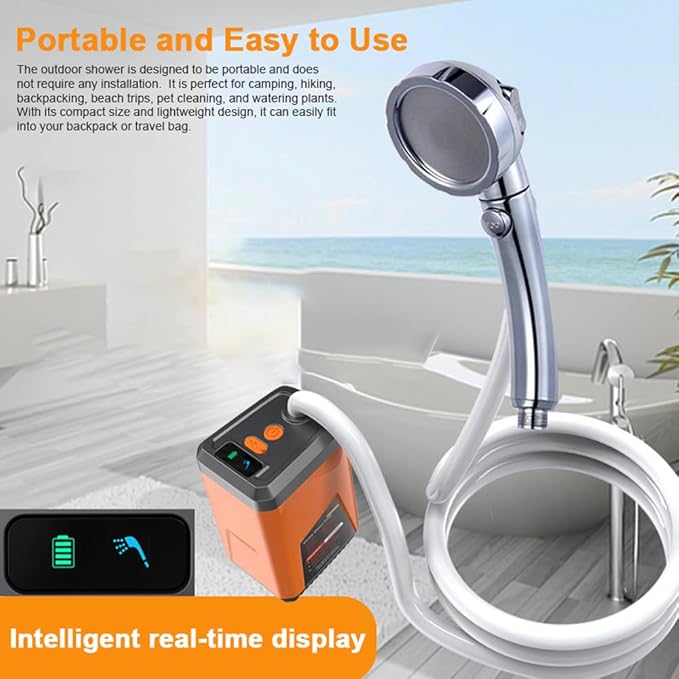 Portable Electric Shower Rechargeable Shower Pump High Pressure Electric Outdoor Camp Shower Pump Support 3 Water Modes for Camping Hiking Backpacking Travel Car Pet