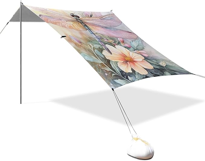 ALAZA Watercolor Dragonfly Flower Leaves Beach Tent Sun Shelter Portable Canopy Sunshade for Outdoor Camping Picnics Backyard Fun 10x9 ft