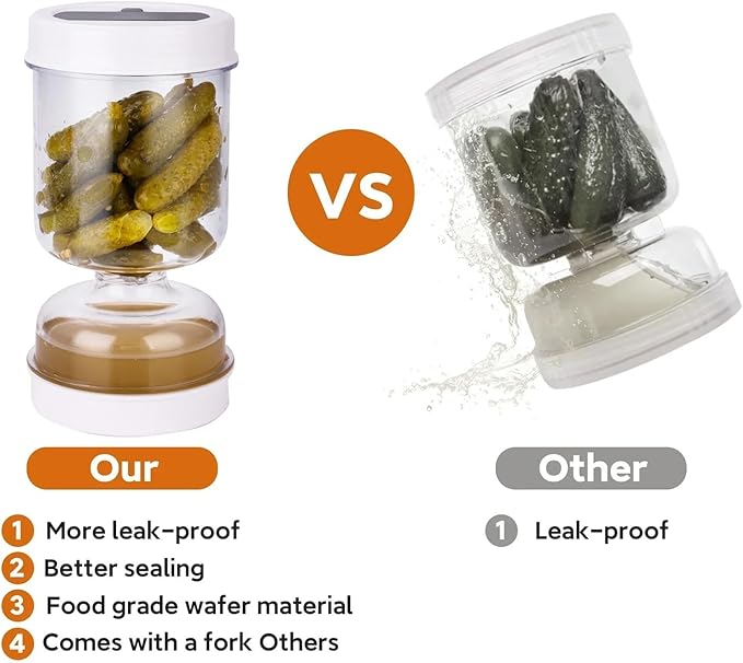 Glass pickle jar with filter flip lid 2-pack pickle container olive hourglass jar dry and wet seal pickle juice separator pickle storage jar 34 oz