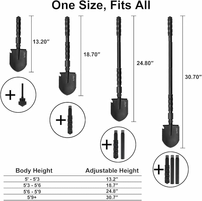 iunio Camping ShovelShovel Folding Portable Multitool Foldable Entrenching Tool Collapsible Spade for Backpacking Trenching Hiking Survival Car Emergency