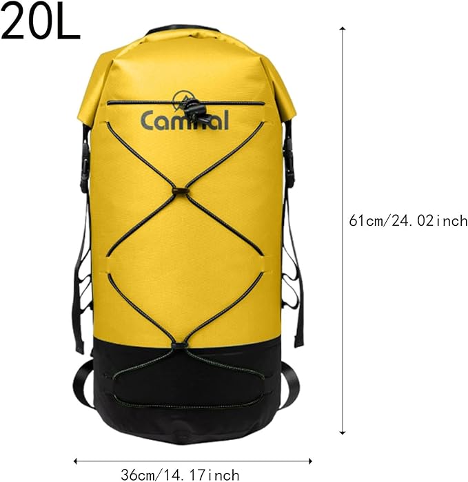 20L Waterproof Dry Backpack with Wet Dry Separation for Kayaking Boating Camping Hiking Snorkeling Outdoor Activities- Yellow