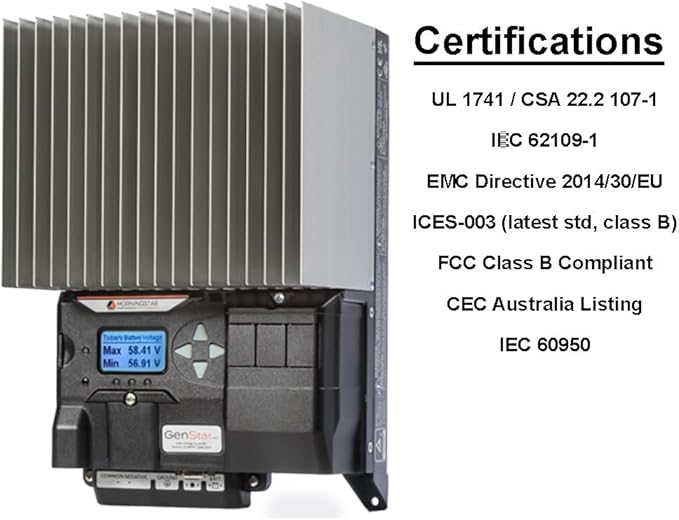 Morningstar GenStar 60A MPPT Solar Charge Controller w/ Meter (GS-MPPT-60M-200V) - Intelligent Solar Panel Regulator for 12/24/36/48V LA/Li Batteries ReadyBlock Expansion 5 Yr. WTY Designed in USA