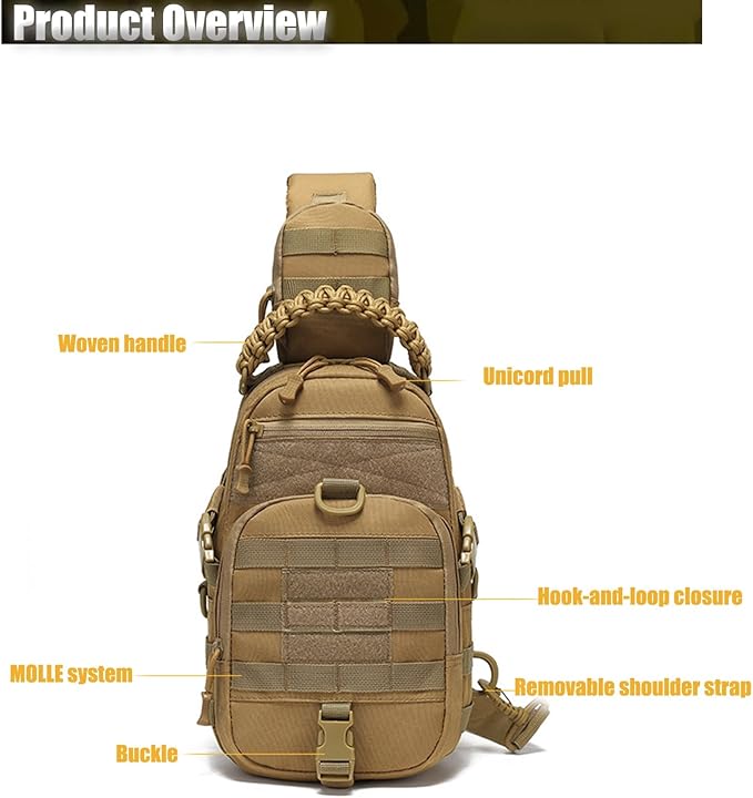 Shoulder Sling Bag Chest Pack Camping Waterproof Sports MOLLE System Sling Bags for Hiking Climbing Cycling Fishing(Black)