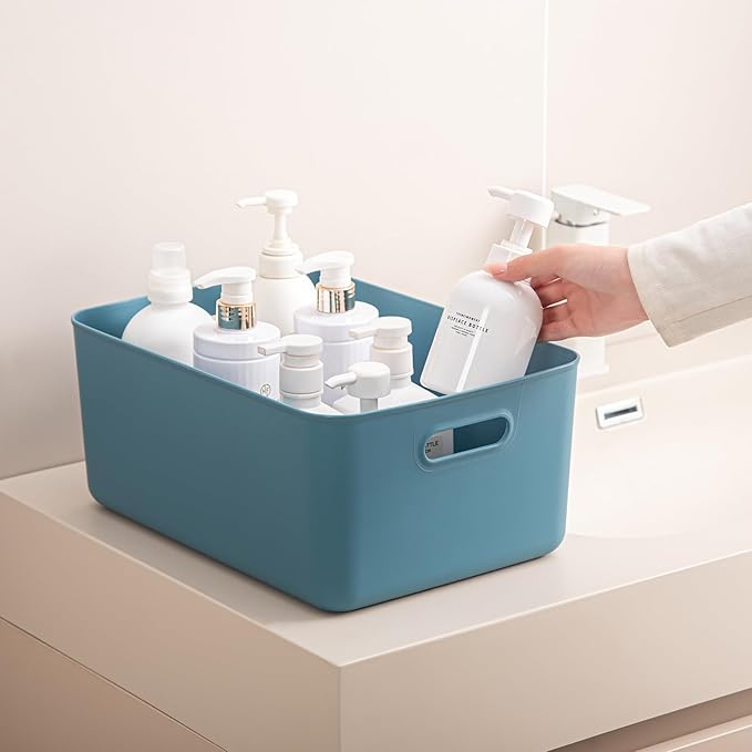 Plastic Storage Bins with lidsStorage BasketsContainer with handleStorage Organizer Bins for ShelvesOfficeBedroomsClosets Cabinets(Blue 3M)