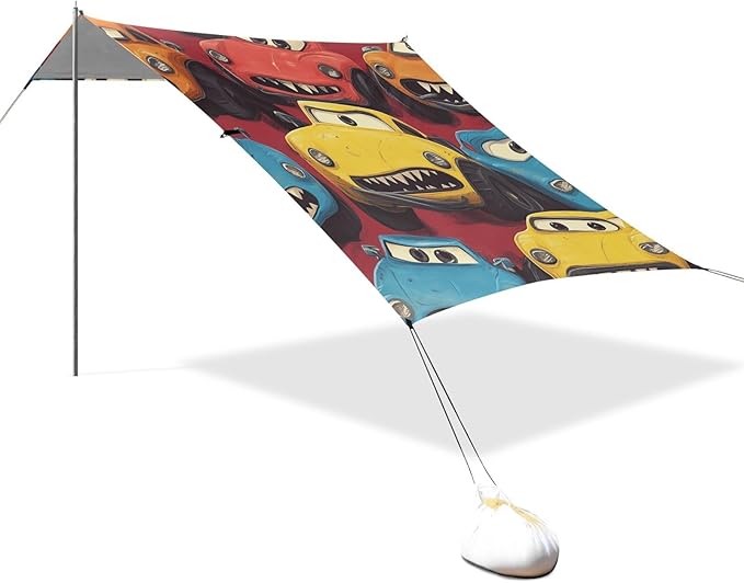 ALAZA Vintage Funny Cars Beach Tent Sun Shelter Portable Canopy Sunshade for Outdoor Camping Picnics Backyard Fun 10x9 ft