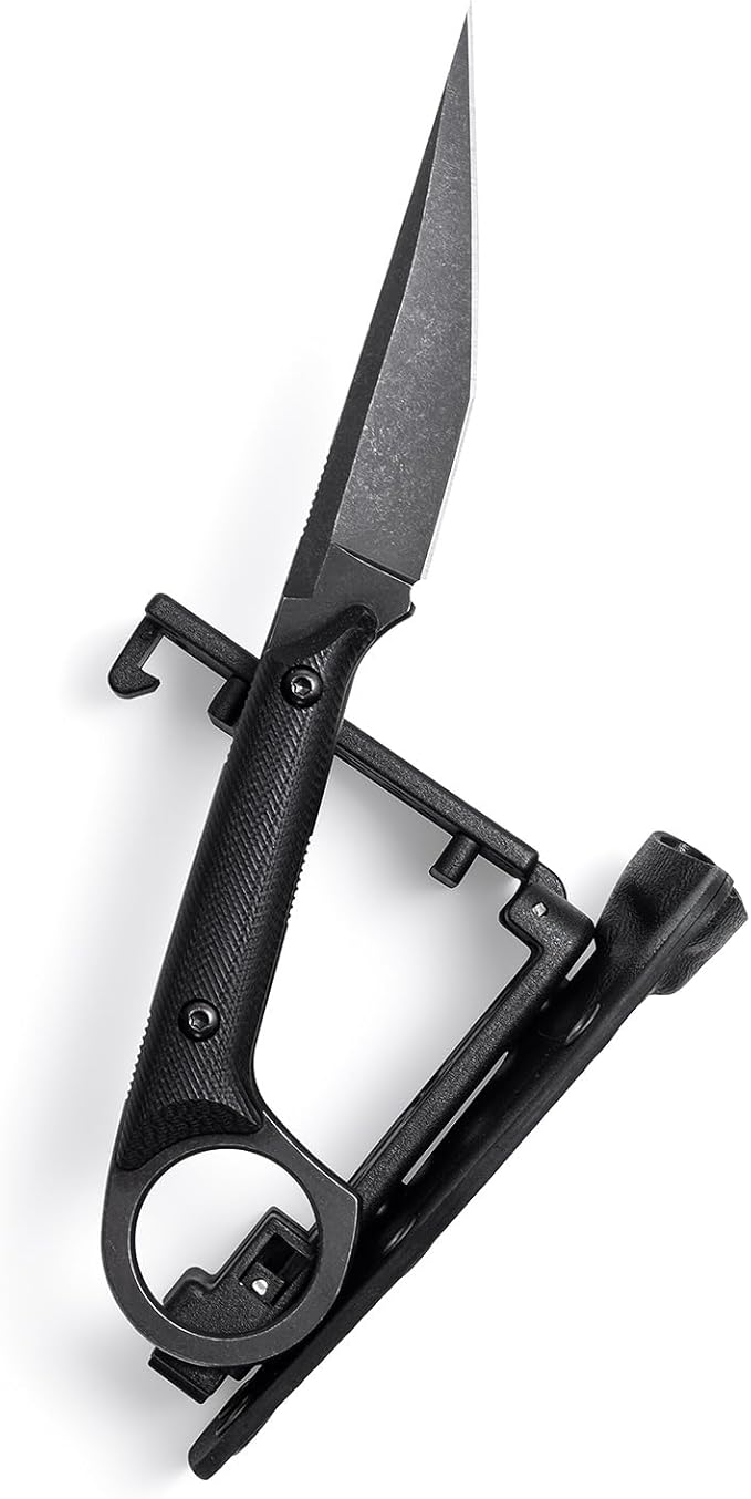 Fixed Blade Knife D2 Steel Blade and G10 Handle Utility EDC Knife for Outdoor Survival Hiking Camping with Kydex Sheath OS1221 (Black)