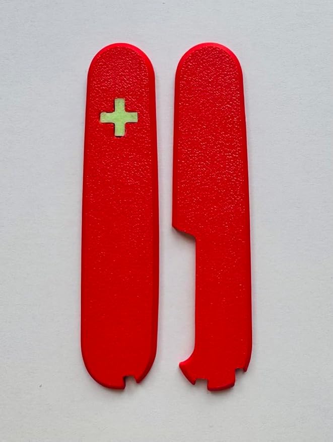Replacement Covers For Victorinox Scales Plus 91mm Plastic Handles With Toothpick Tweezers And Ballpoint Pen Glowing Cross (Red)