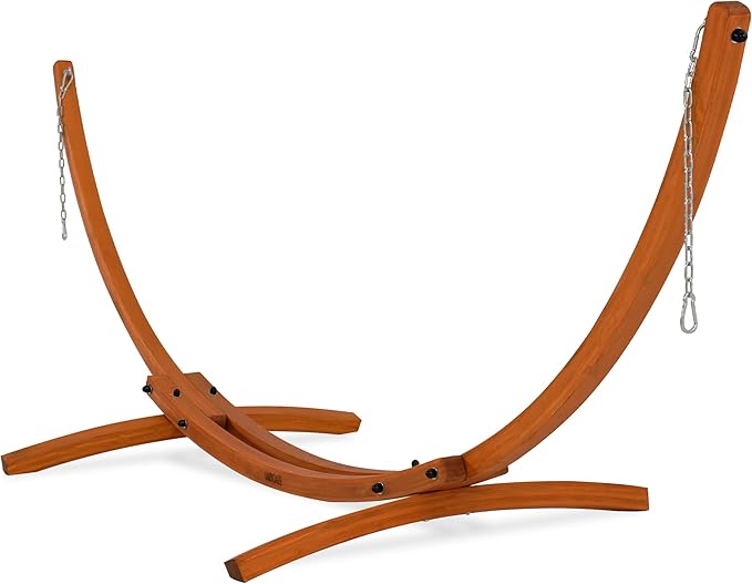 Lazy Daze Hammocks 12 FT Outdoor Arc Wood Hammock Stand 2 Person Hard Pine Wood Hammock Stand with Carabiners and Chains for Outdoor Patio Garden Yard Poolside 400lb Capacity Brown