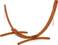 Lazy Daze Hammocks 12 FT Outdoor Arc Wood Hammock Stand 2 Person Hard Pine Wood Hammock Stand with Carabiners and Chains for Outdoor Patio Garden Yard Poolside 400lb Capacity Brown