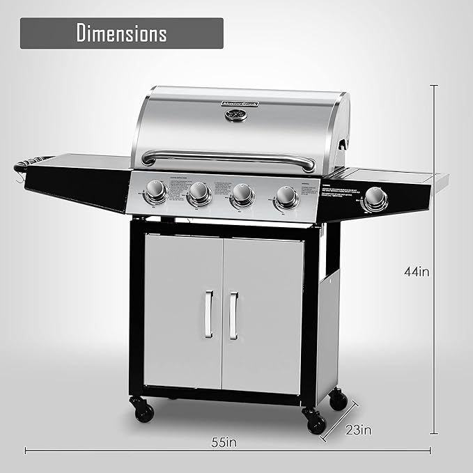 MASTER COOK 4+1 Burners Gas Grill 518 Sqin Cooking Area 52000 BTU Propane Grill with Side Burner Stainless Steel Cabinet Grill Silver &amp Black