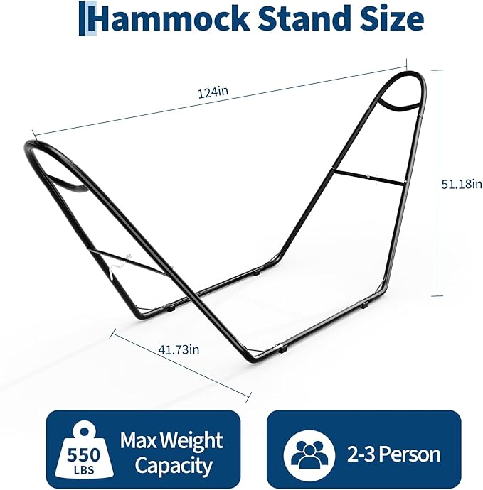 Universal Double Hammock Stand 550-Pound Capacity Heavy-Duty Hammock Stand for Outside Fits 9 to 14 Foot Hammocks Black