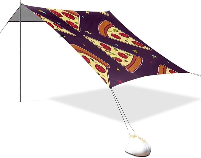 ALAZA Cute Pizza Pattern Beach Tent Sun Shelter Portable Canopy Sunshade for Outdoor Camping Picnics Backyard Fun 10x9 ft