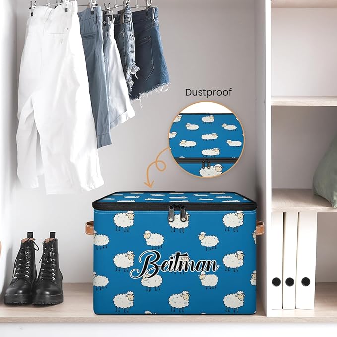Storage-Bins with Lids Handle Customized Stackable-Storage-Bin for Kids-Boys-Girls-Toys Cube Collapsibl Basket Animal Sheep