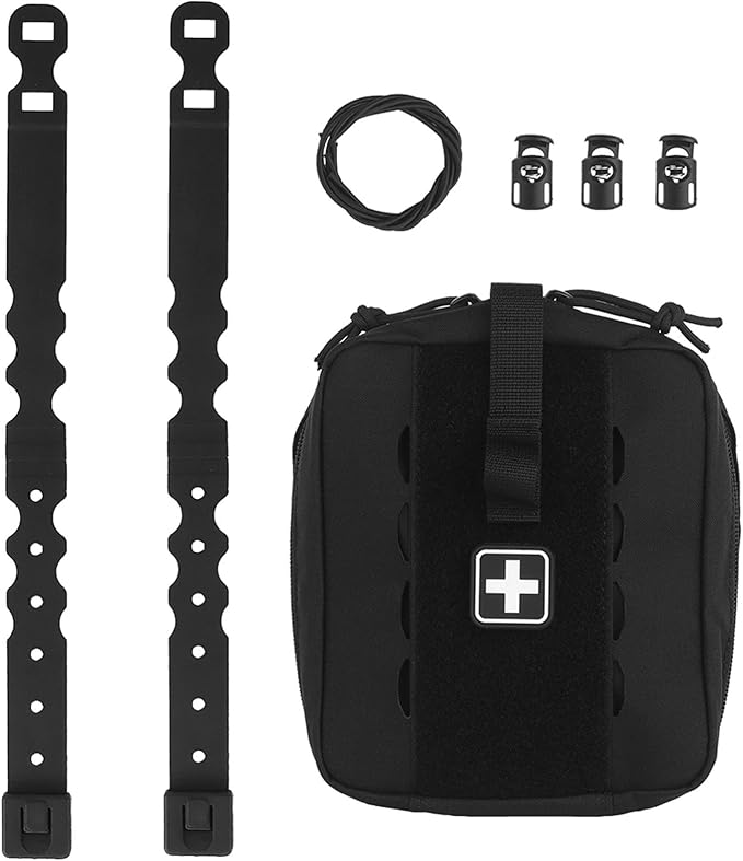 Tactical Camo IFAK Pouch MOLLE Medical Organizer with Elastic Storage Board Front Tool Slots and Rear Shear Pocket Attaches to Vest Belt or Backpack