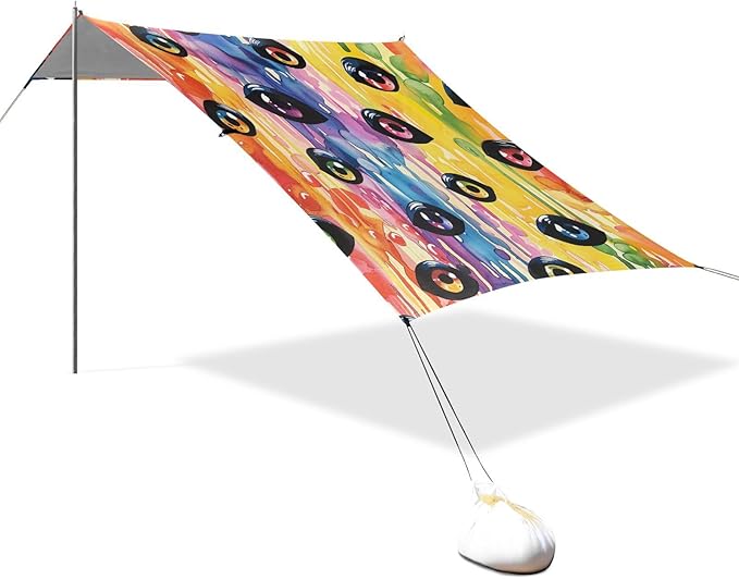 Halloween Scary Eyes Ball on Rainbow Beach Cabana UPF50 Water-Resistant Large Portable Sun Shelter with Sandbags and Shovel for Camping Picnics Backyard &amp Fishing