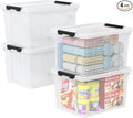 Morcte 23 L Plastic Clear Storage Bin with Lids and Latching Buckles 4-Pack Stackable Clear Storage Box with Wheels