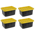 Juggernaut Storage 4 Pack Plastic Tote with Lid for Organization 5 Gallon Black/Yellow