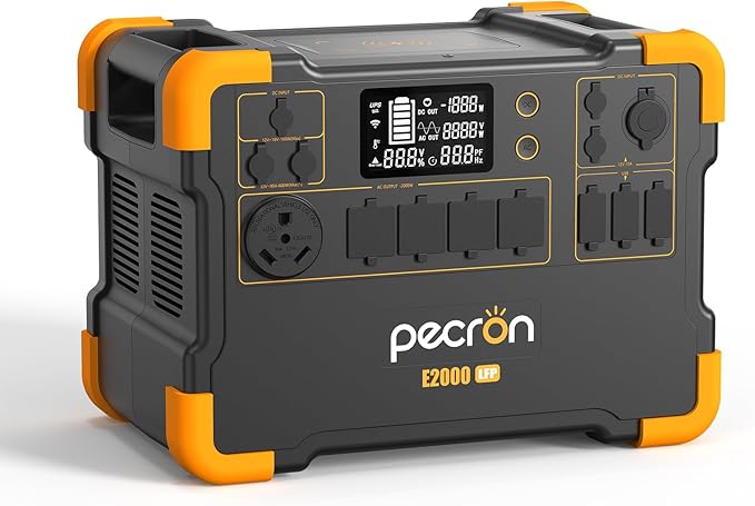 pecron Portable Power Station E2000LFP 1920Wh LiFePO4 Battery Backup 5X2000W AC Outlets Expandable to 8064Wh 1200W Max Solar Input Backup Power for Outdoors Camping Fishing Emergency