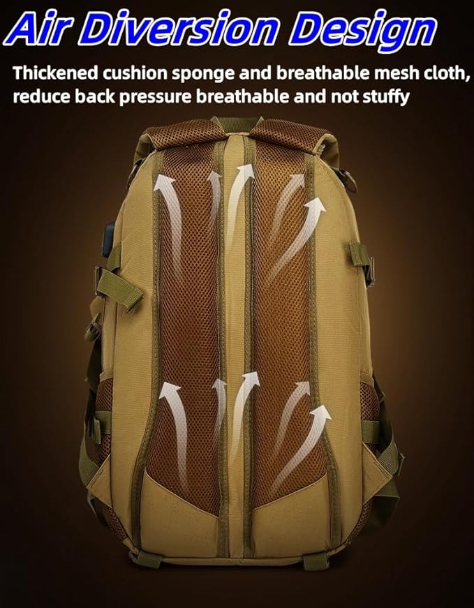 Heavy duty zipper military backpack Outdoor Tactical BackpackNylon canvas Knapsackhiking camping travel Backpack 3-day backpackwater resistantt (01#khaki)