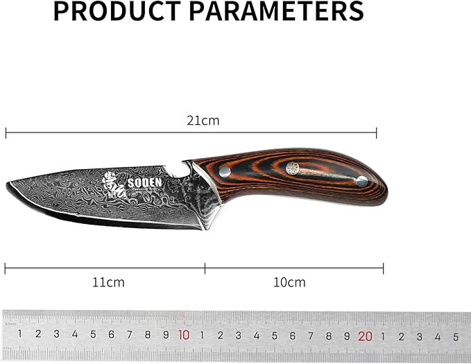 SODEN Damascus Camping KnifeVG-10 Fixed Blade Survival Tool with Bottle Opener for Outdoor Hunting &amp Hiking | Full Tang &amp Ergonomic Handle