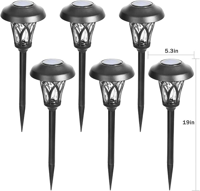 GIGALUMI 6 Pack Solar Pathway Lights Outdoor Metal Glass &amp ABS Solar Landscape Lights Waterproof IP65 Warm White Solar Powered Garden Lights for Yard Patio Walkway Driveway (Black)